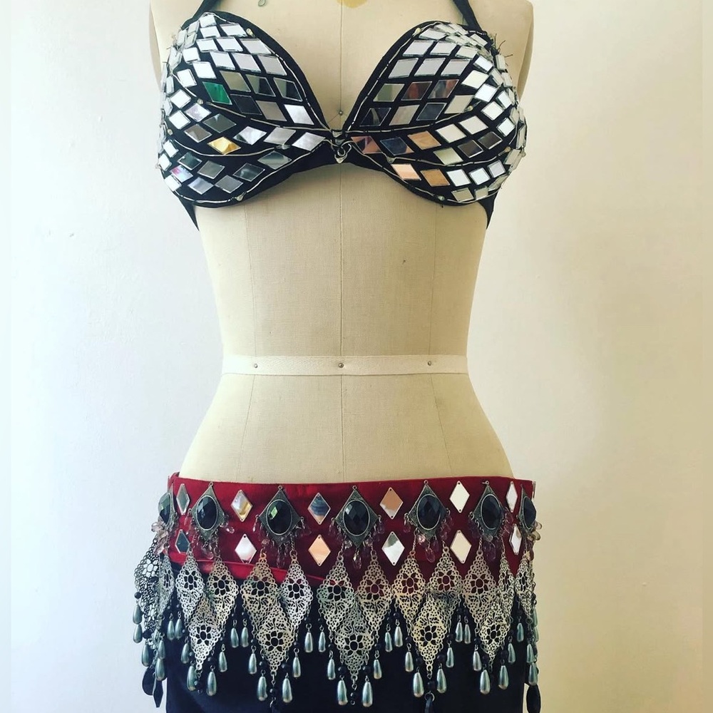 Black and Silver Mirror Mosaic Bellydance Costume